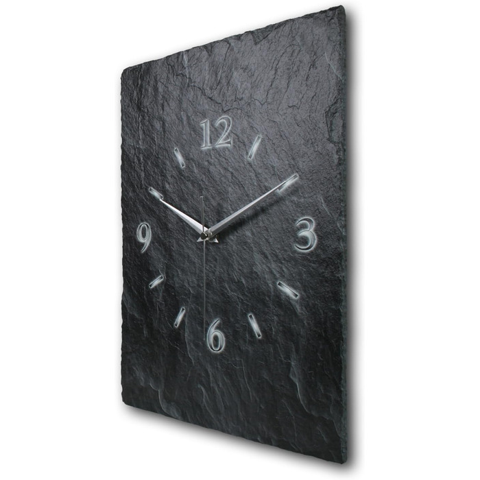 Designer wall clock made of stone (ceramic), size approximately 35x25cm with a whisper-quiet movement (slate look black, quiet radio-controlled movement)