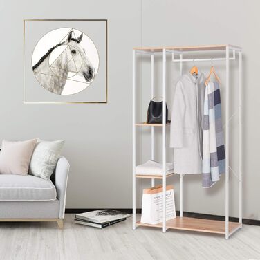 WOLTU Clothes Rack Organizer Coat Rack Laundry Rack Open Wardrobe with 4 Shelves for Bedroom Hallway, Wood and Steel (White + Light Oak)