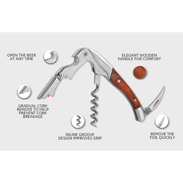 Sommelier knife, wine opener, professional corkscrew made of stainless steel, bottle opener with foil cutter, wine aerator pourer and vacuum stopper, wine accessories. (Sommelier knife)