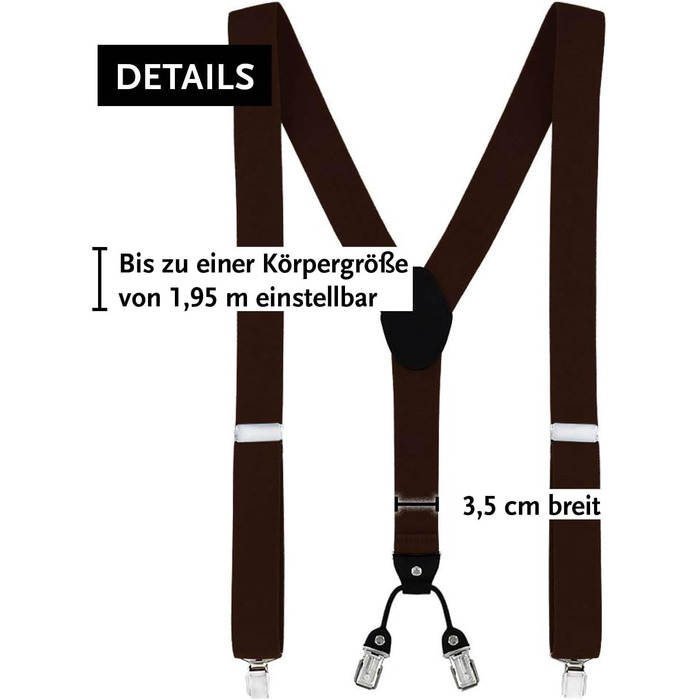 Підтяжки чоловічі DonDon Y-подібні, 3,5 см, еластичні, регульовані, комплект з 2 шт. + метелик 12x6 см, коричневі