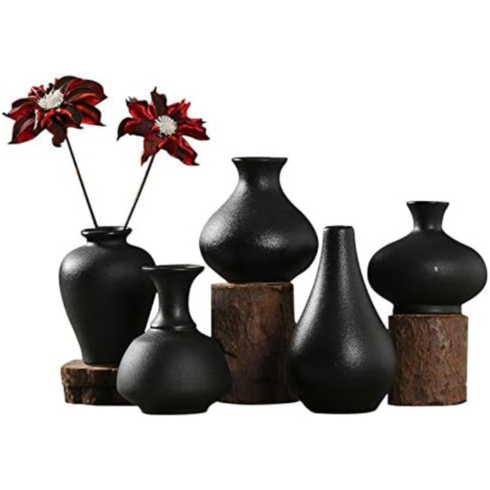 Set of 5 Small White Ceramic Vases - Mini Handmade Ceramic Flower Vases for Pampas Grass, Modern Home Decor for Living Room, Kitchen, Office & Table