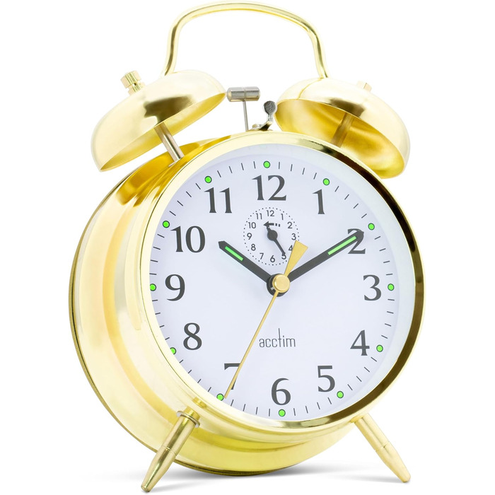 Acctim Saxon Mechanical Double Bell Alarm Clock, Brass, Metal, 16.5 x 12 x 5.5 cm
