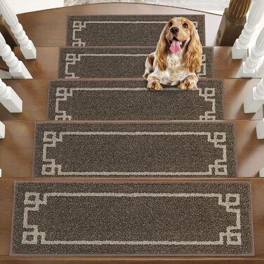 Килимок для сходин BEQHAUSE, 15 шт., самоклеючий, для дітей, літніх людей та домашніх тварин, 100% поліестер, TPE-підкладка, 22x70 см, коричневий