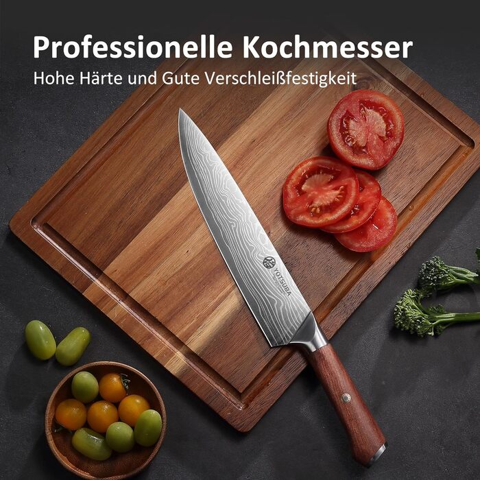 Японський кухонний ніж YOTSUBA 22 см, професійний шеф-ніж з нержавіючої сталі з вуглецевої сталі, ергономічна ручка з паккавуда