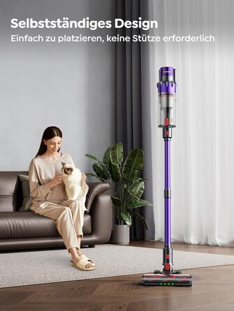 SMOTURE Бездротовий акумуляторний пилосос 600W, 50KPA, 65 хв роботи, самостійна підставка, для дому, з настінною зарядкою, автоматичний режим, знімна батарея, сенсорний дисплей