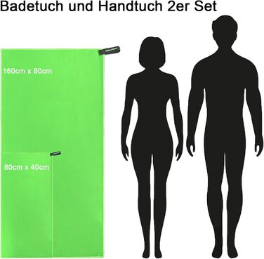 Набір рушників Leeyunbee з мікрофібри (2 шт.) - 160x80 см + 80x40 см, швидковисихаючі, для спорту, подорожей, пляжу (зелений)