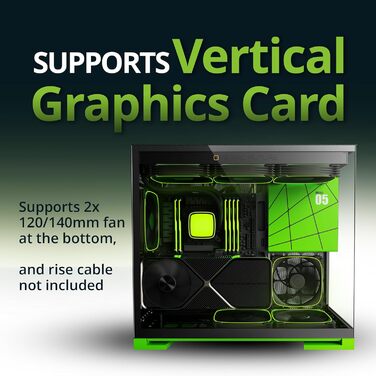 Корпус для ПК Geometric Future M5 з загартованим склом, Mid Tower, E-ATX/ATX, для геймінгу, сталь 1.2 мм, Type C, без інструментів, підтримка радіатора 420/360, подвійний відсік, чорний/зелений, GEO-M5-BNY Black/Green Glass ver