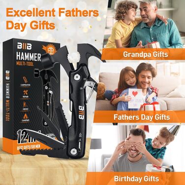 Мультитул BIIB 12-в-1: Подарунок для чоловіків на Різдво, День батька, День народження. Мультиінструмент для кемпінгу, адвент-календаря. Преміум якість, чорний.