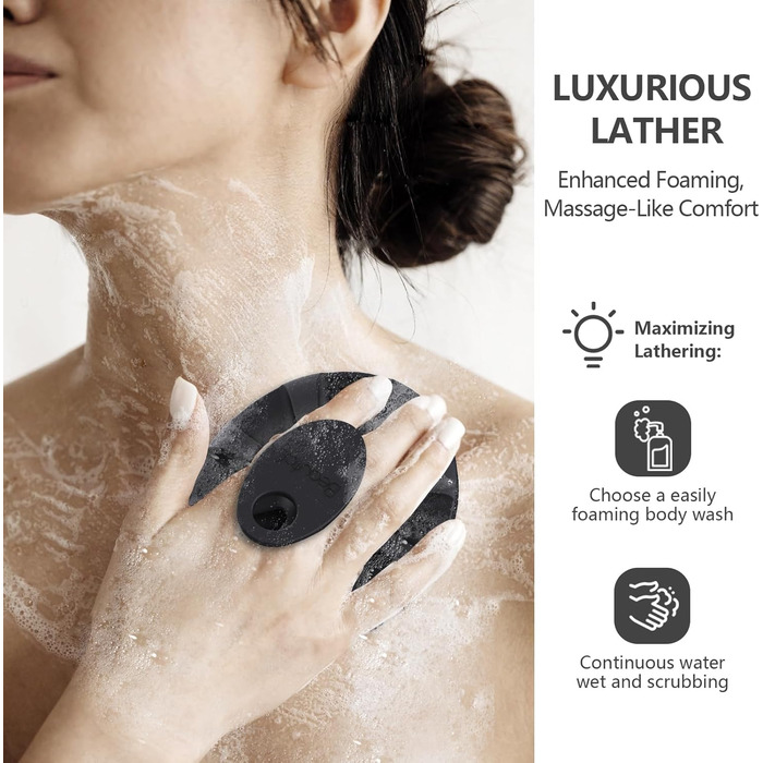 Силиконова мочалка для тіла Beautail: м'який пілінг, для чутливої шкіри, з неслизькою ручкою, 1 шт. (Чорний + зіркове світло)