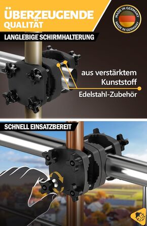 Menz Balcony Railing Umbrella Holder - Bomb-Proof Umbrella Holder for Balcony Railing as a Compact Balcony Umbrella Stand, Absolutely Universal Balcony Umbrella Holder in Black