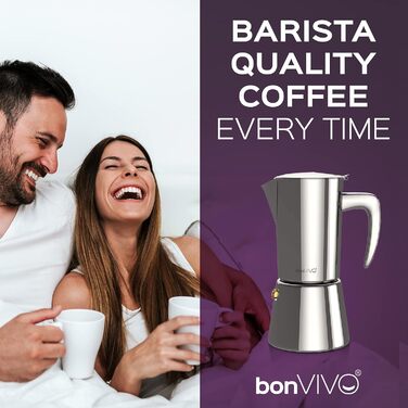 bonVIVO Espresso Maker Induction Compatible - Stainless Steel Coffee Maker in Black Finish w. Water Kettle & Filter - Moka Pot 6 Cups - 300 ml - Christmas Gifts for the Household Black 6 Cups - 300 ml