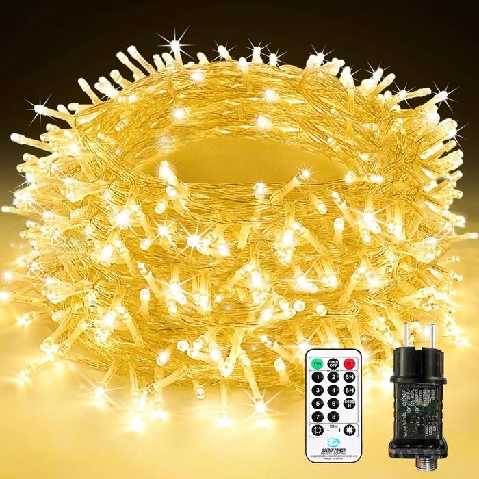 LED гірлянда на батарейках для зовнішнього використання, 100 LED, з пультом дистанційного керування, таймером, 8 режимів, IP65, вологостійка, для декорування саду, вечірки, весілля, Різдва, тепле біле світло (50м)
