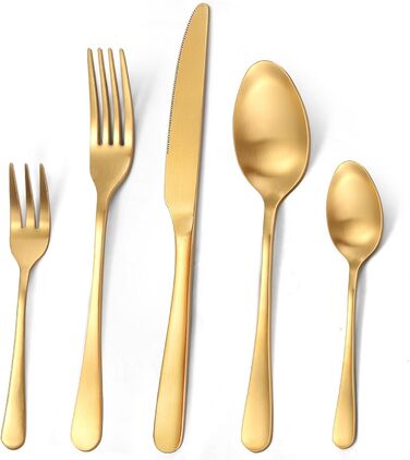 Cutlery Set for 6 People, 30-Piece Golden Titanium Gold Cutlery Set including Knife, Fork, Spoon, Stainless Steel Golden Cutlery Set, Dishwasher Safe (Matte Gold)