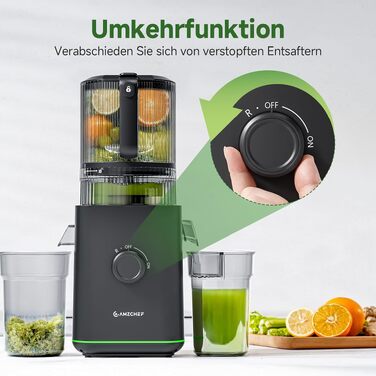 Центрифужна соковижималка AMZCHEF 600W з широким завантажувальним отвором 155 мм для цілих овочів та фруктів, чорна