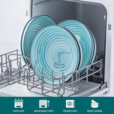 Набір супових тарілок Vancasso Bonbon (6 шт.), супові миски з кераміки, об'єм 1500 мл, глибокі тарілки для пасти, салатники, придатні для миття в посудомийній машині та використання в мікрохвильовій печі, блакитні