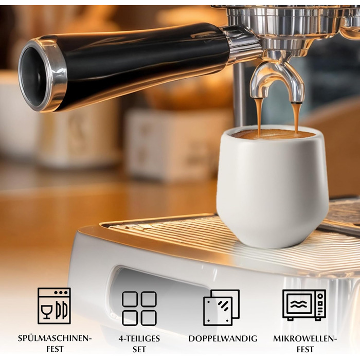 Набір чашок для еспресо Miamio 4 шт (90 мл) з кераміки без ручки, товстостінні, класичний пастельний колір, Luxe Collection