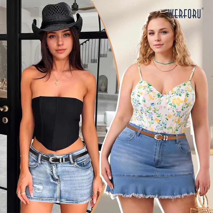 Жіночі шкіряні ремені WERFORU: 2 шт. у комплекті. Тонкі ремені для джинсів, штанів, суконь. Розміри: 78-93 см та 99-114 см (Чорний+коричневий)