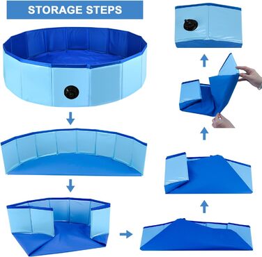 Складний басейн для собак 100x30 см - переносний басейн з ПВХ для великих собак, блакитний, з неслизьким дном