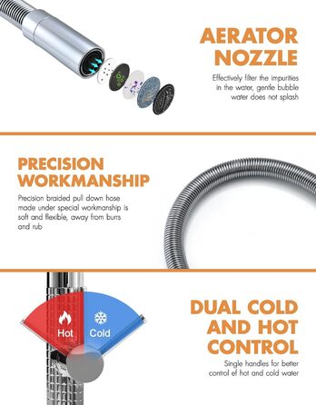 Висувна кухонна змішувач TIMACO з нержавіючої сталі, 360° поворот, одноручний, для кухонної мийки (хром)