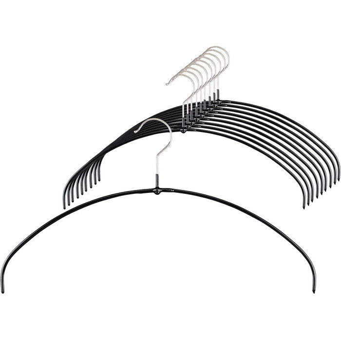 MAWA Clothes Hangers Light, Set of 20 space-saving and non-slip hangers, ideal for T-shirts, tops, and lightweight sweaters, with a 360° swivel hook and non-slip coating, 40 cm, Black