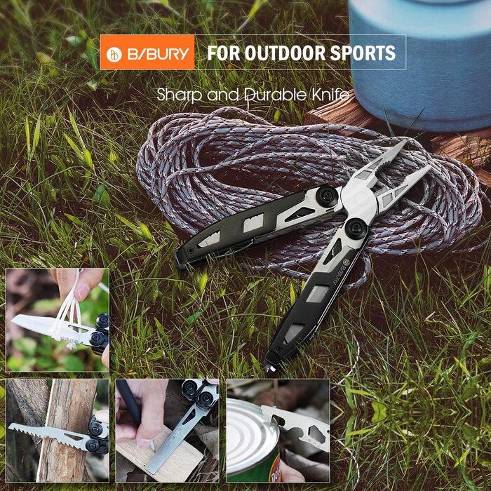 Мультитул BIBURY 18 в 1: 18 функцій в одному інструменті з нержавіючої сталі. Ідеальний для кемпінгу, ремонту та як подарунок для чоловіків. Чорний.