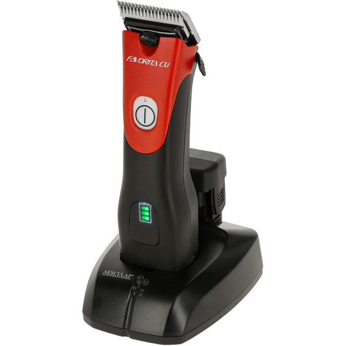 Машинка для стрижки собак та коней Aesculap Favorita CLi акумуляторна (червона) з набором гребінців | Професійна ергономічна машинка | LED-дисплей | Тімострижка для собак та коней