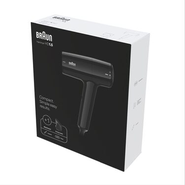 Фен для волосся Braun HD1.5 (BRHD150E) компактний дорожній, 1800 Вт, 3 режими температури та швидкості, з насадкою-концентратором, чорний