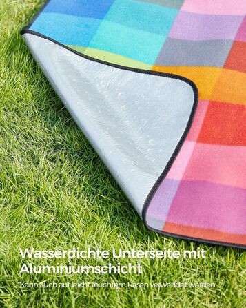 Плед для пікніка SONGMICS 195x150 см, водонепроникний, складаний, в клітку - для парку, саду, пляжу