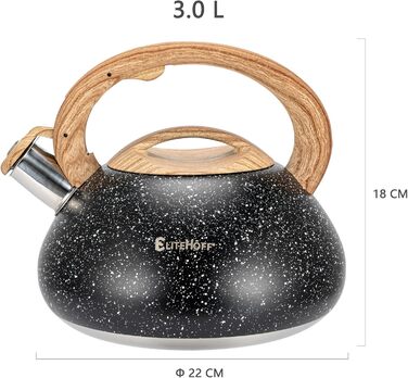 Електричний чайник EliteHoff 3L з нержавіючої сталі з автоматичним свистком, сірий, для всіх типів плит (E-5110)