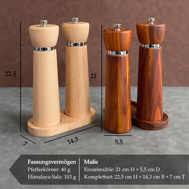 Набір для солі та перцю з дерева – 2 шт. Механічні млини для солі та перцю з регульованою керамічною жорновою системою, з акціїї, висота 21 см