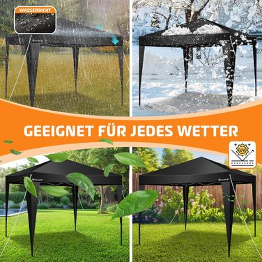 KESSER® Gazebo Folding Gazebo Lighting | Pop-Up Garden Gazebo Adjustable Height Stable Waterproof Winterproof | Party Tent Event Tent UV Protection 50+ incl. Remote Control & Bag (3x3m, Black / Black)
