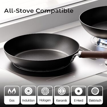 Сковорода з вуглецевої сталі 28 см, антипригарна, з бакелітовою ручкою, без PFOA, для приготування їжі, кемпінгу, професійного використання