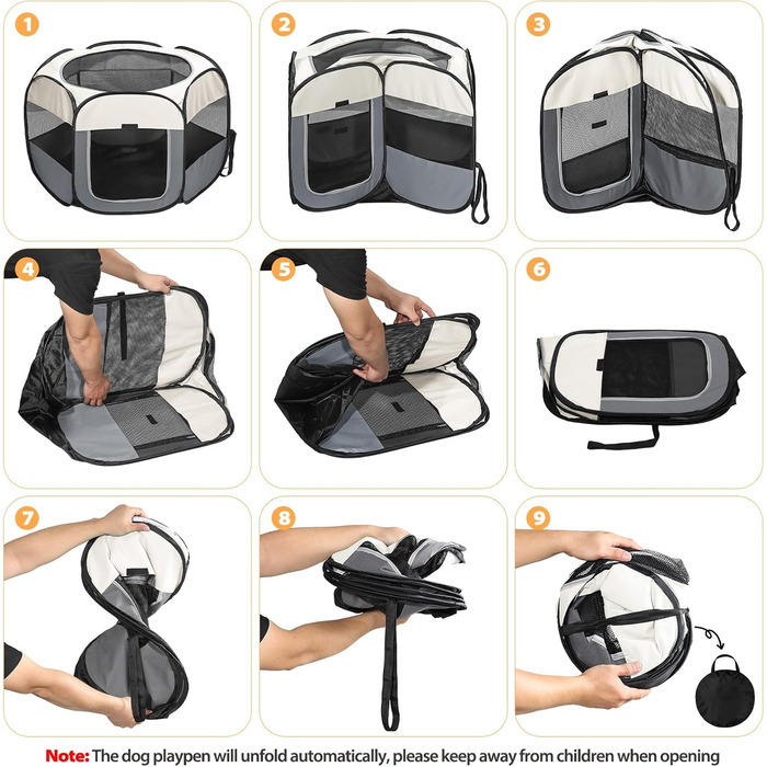 Клітка-забіг для цуценят та собак, розкладний вольєр для собак, котів та дрібних тварин, вольєр для тварин, клітка-забіг, водовідштовхуюче полотно Oxford з сумкою для перенесення для внутрішнього та зовнішнього використання, кемпінгу (Білий, M(85x85x58cm)