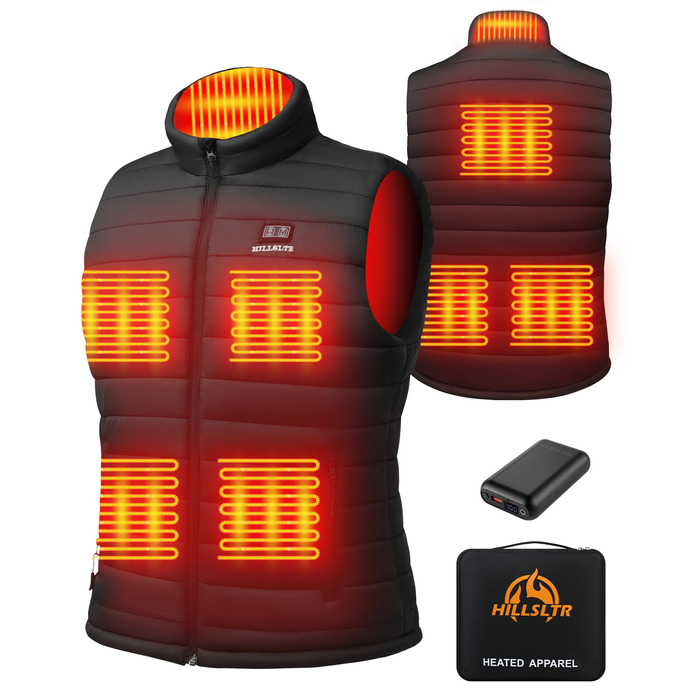 Електрична гріюча жилетка для чоловіків з акумулятором 20000mAh, 8 зон нагріву та 3 рівня температури, для активного відпочинку, чорна