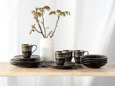 CreaTable Набір посуду MANDALA GOLD - чорний, 16 частин, кераміка, для дому, в духовку та мийку