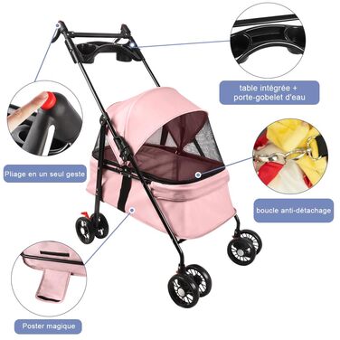 Візок для собак та котів OHMG, складний, до 20 кг, з гальмами, XXL-кошик, 3 вікна, тримач для напоїв, 50 x 70 x 95 см