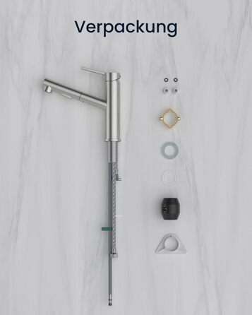 Однолеверний змішувач для кухні Dayone з висувною лійкою, нержавіюча сталь, 3 режими, 360° обертання, для кухонних мийок (15 см), матовий, преміум якість