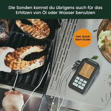 BURNHARD Folding Grill Thermometer + Leather Protective Case, Meat Thermometer, Ultra-Fast Measurement, 1.5mm Measuring Tip, 180° Invisible-Off LED Display, USB Battery Powered (BBQ Thermometer)
