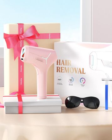 Пристрій для епіляції IPL Haarlosy - безболісна епіляція лазером, для дому, 9 рівнів, захист шкіри, для жінок та чоловіків, для обличчя, бікіні, тіла, білий (рожевий)