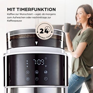 Кавомашина Barista Filterkaffeemaschine з регульованим млинком та термокружка | Функція підігріву, таймер 24 год та постійний фільтр | Для 10 чашок кави | Кавомашина для зерен та меленої кави [Нержавіюча сталь] (9) Weiß (Pro Design) - Термокружка - з