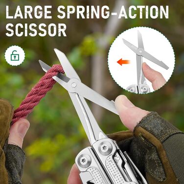 BiBURY Stainless Steel Multitool - Folding Pliers with Screwdriver & Shears - Camping, Hiking & Outdoor Gift for Men