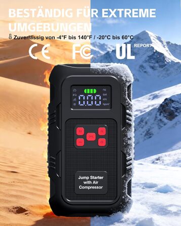 Пусковий пристрій Povasee Jump Starter 9000A з компресором 150 PSI та павербанком, автомобільний бустер 12V для бензинових та дизельних авто, з ліхтарем (Чорно-червоний)