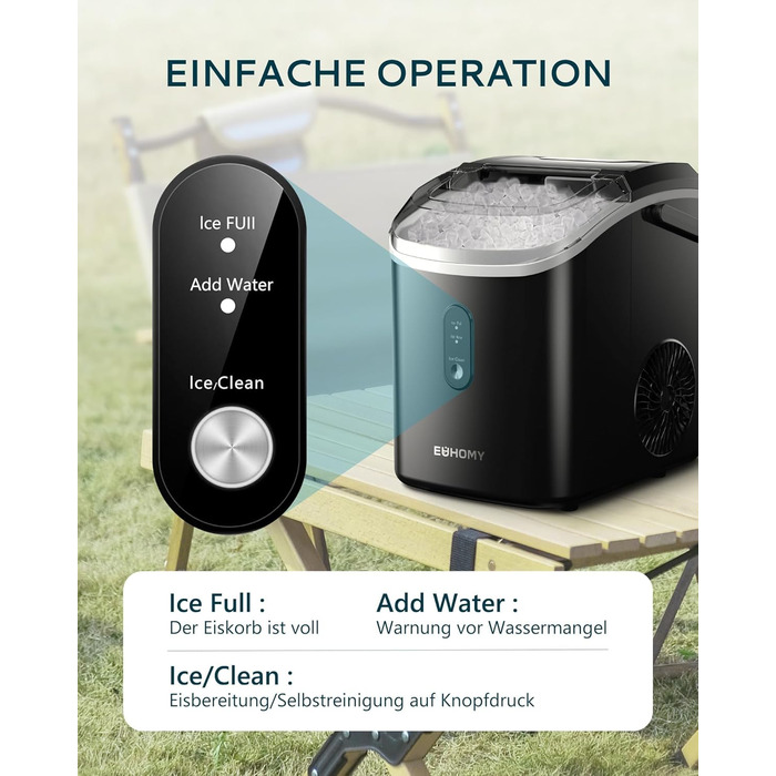 EUHOMY Stainless Steel Ice Maker - 24 Cubes in 13 Minutes, 24kg/24H Capacity - Self-Cleaning, 3.2L Ice Maker with Scoop & Basket for Home, Kitchen, Office, Bar, RV