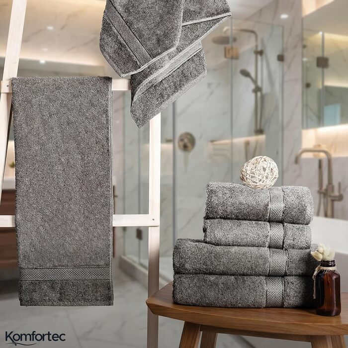 Набір махрових рушників Komfortec з 100% бавовни, 8 шт. (4 великих 70x140 см та 4 малих 50x100 см), м'які та гігроскопічні, антрацит