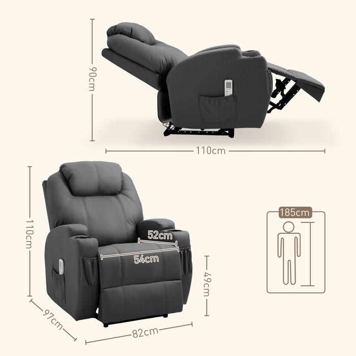 HOMCOM Recliner with Massage Function, Electric TV Recliner with Lie-Flat Function, Massage Chair with Remote Control, Cup Holder | Aosom