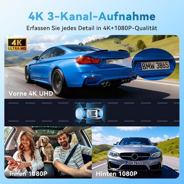 Автомобільний відеореєстратор 4K/1080P 4-канальний (передній, задній, внутрішні) з SD-картою 64ГБ, 3