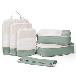 Набір органайзерів для валізи Narwey (6 шт.) - кубики для пакування з компресією, бежевий. Організація подорожей та зручне пакування речей.