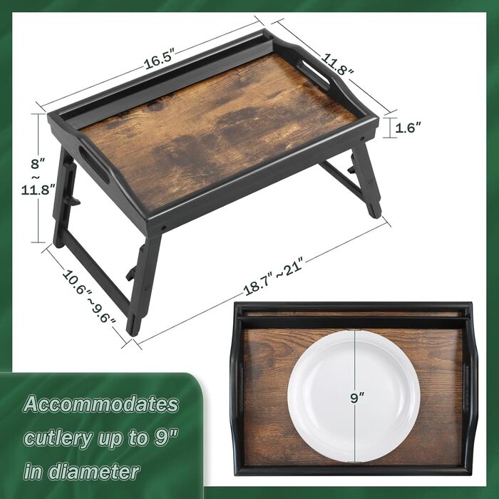 Регульований стіл-поднос для сніданку з бамбука з підставкою для телефону (2 шт.)