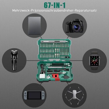 Електрична прецизійна викрутка HYCHIKA для дрібної механіки, набір 67 в 1. Інструмент для ремонту смартфонів, планшетів, консолей, камер, годинників