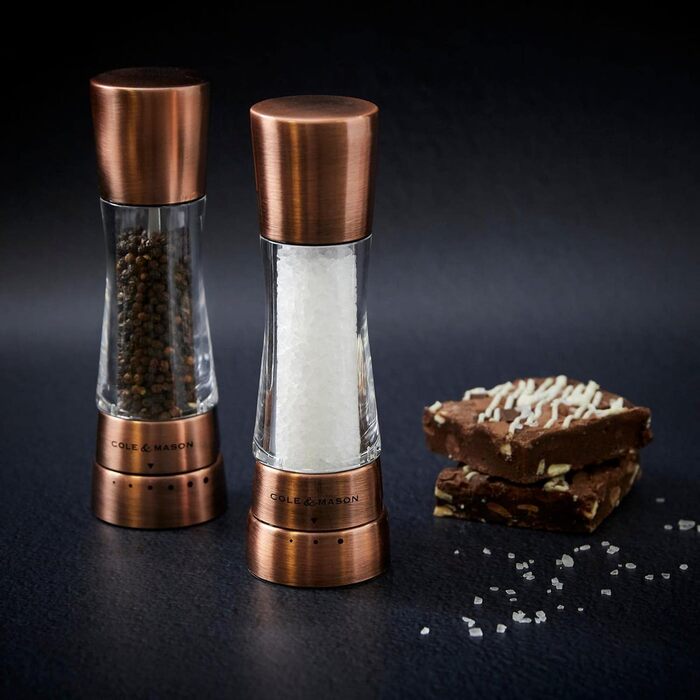 Набір ручних млинів для солі та перцю Cole & Mason Derwent Copper, керамічний механізм, 190 мм, нержавіюча сталь/акрил, подарунковий набір